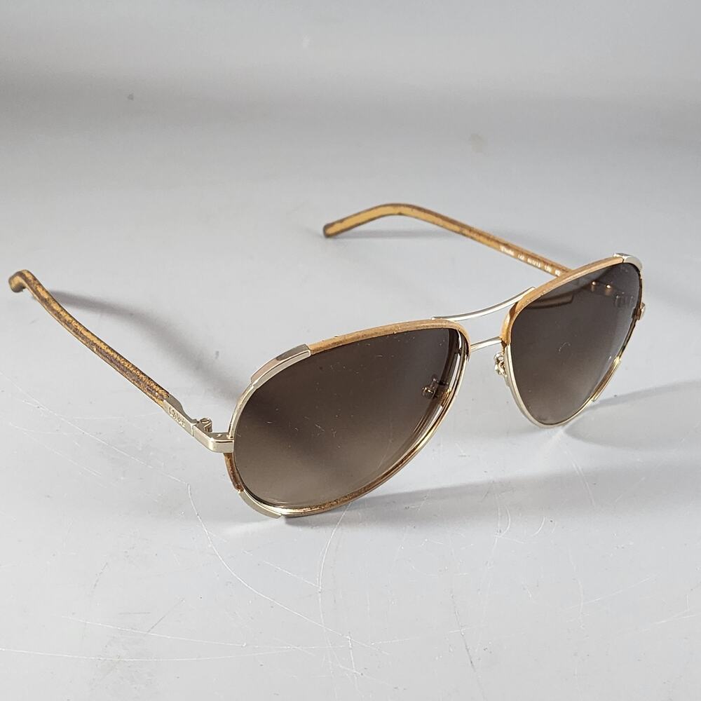 Chloe Sunglasses CE100SL Nerine Aviator Gold Tan Leather Wrap 60-13-135